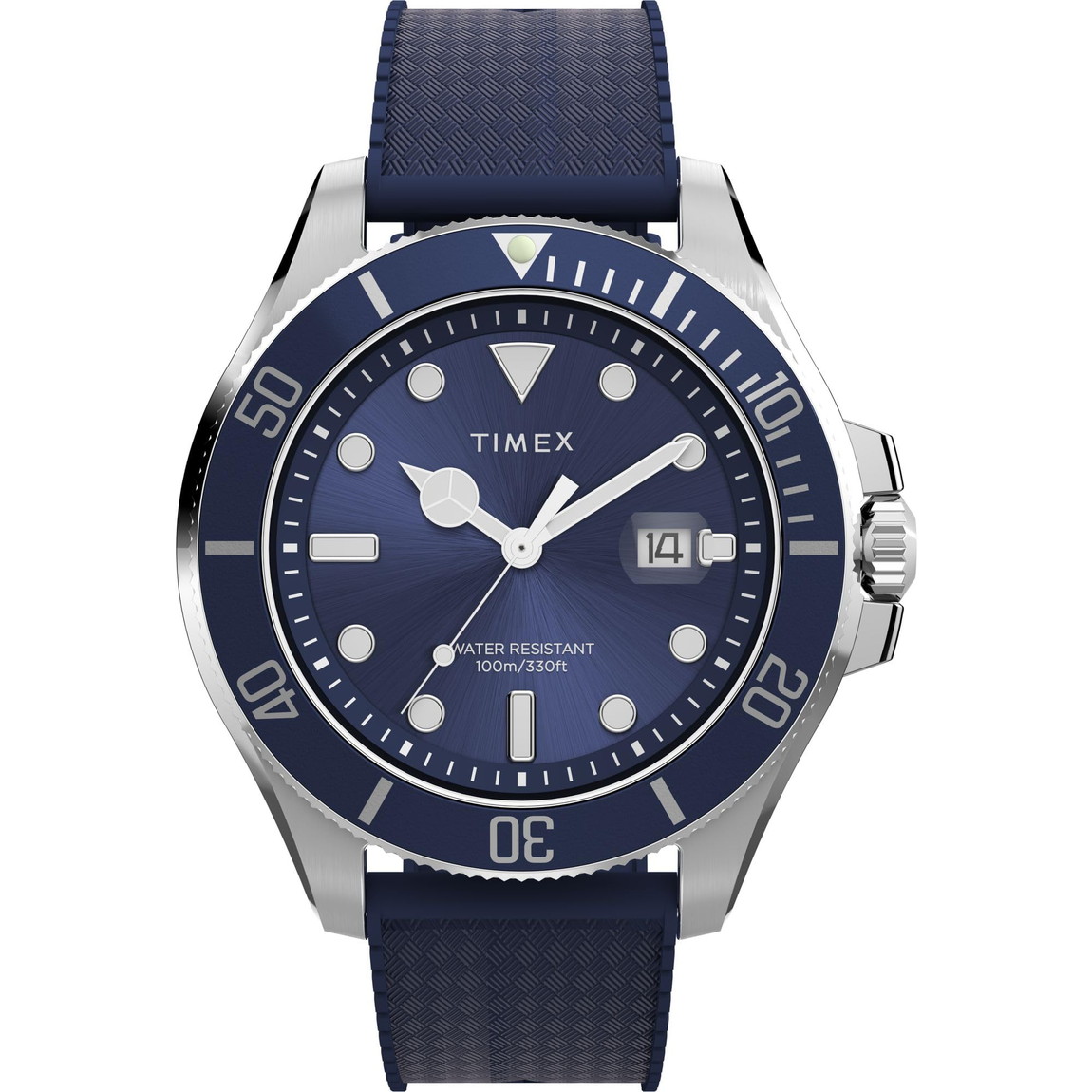 Timex メンズ Harborside Coast 43粍 ウオッチ ブラックストラップ 青碧文字盤 シルバートーンケース