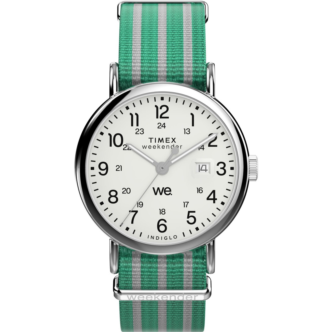 Timex メンズ Weekender 40粍 ウオッチ グリーンストラップ 白いこと文字盤 シルバートーンケース