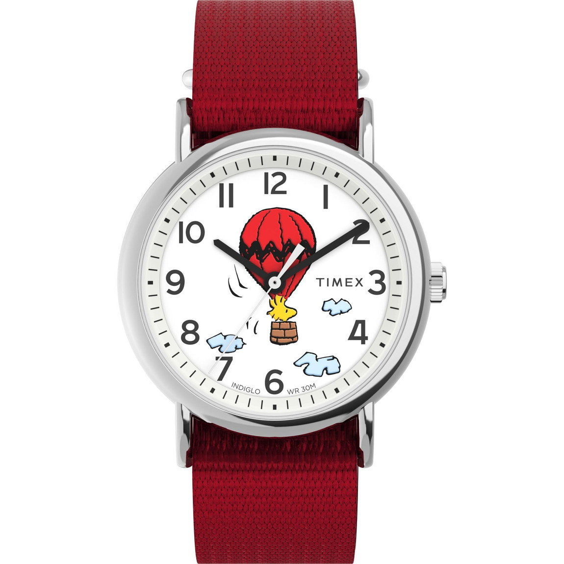 Timex ユニ一発やる Peanuts Weekender 38粍 ウオッチ レッドストラップ 白いこと文字盤 シルバートーンケース