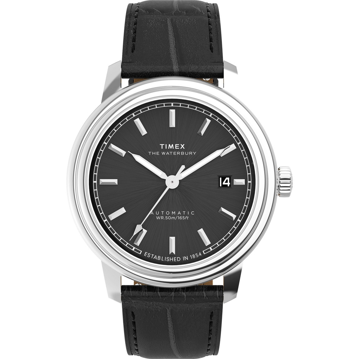Timex メンズ Waterbury Metropolitan 41mm 腕時計 ブラックストラップ ブラックダイアル ステンレススチールケース
