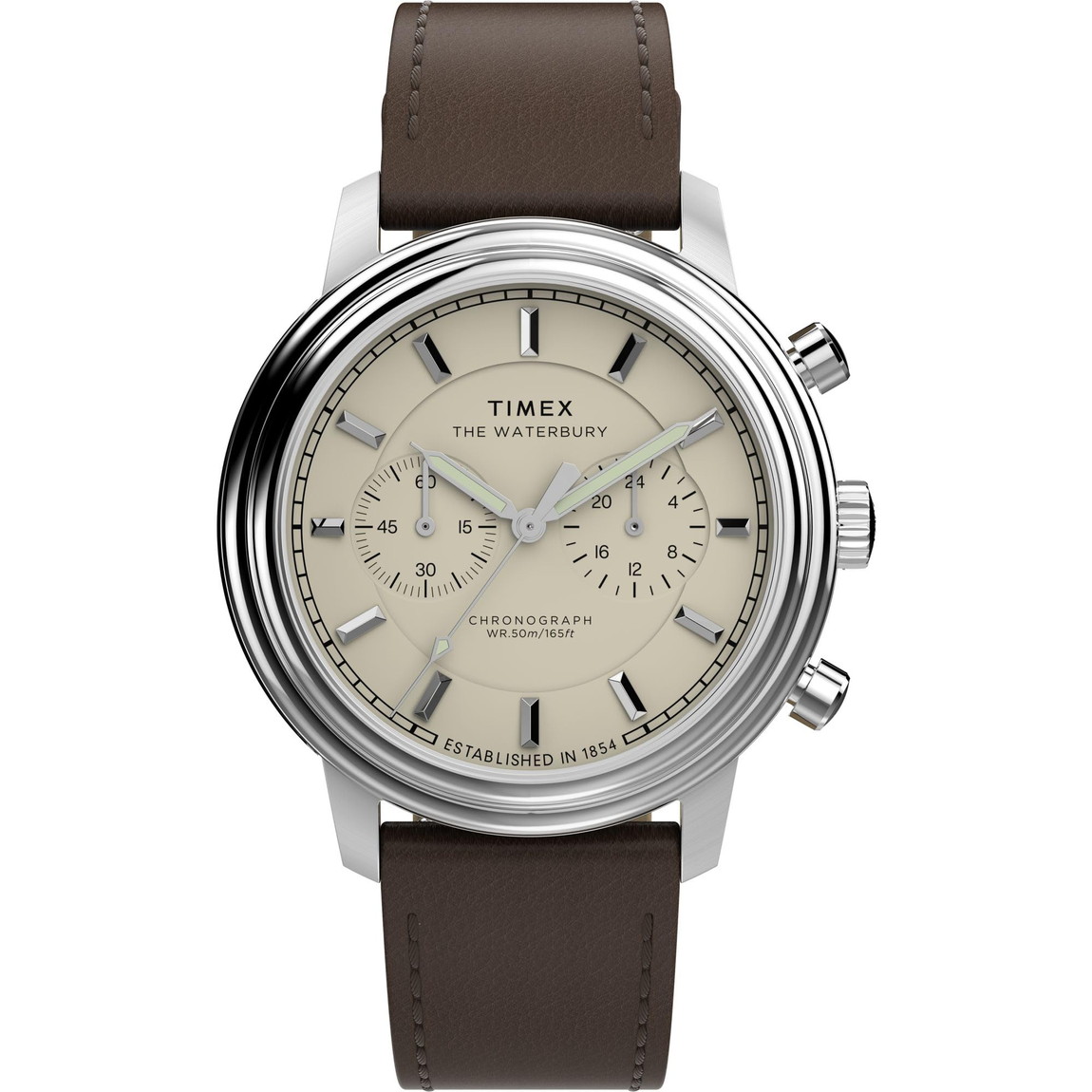Timex メンズ Waterbury Metropolitan 41mm 腕時計 ブラウンストラップ クリームダイアル ステンレススチールケース