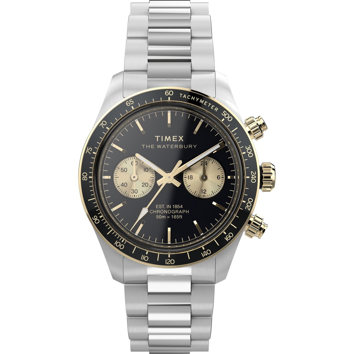 Timex メンズ Waterbury Heritage 39粍 ウオッチ ステンレス鋼スチール写真 腕輪 黒いこと文字盤 ステンレススチールケース
