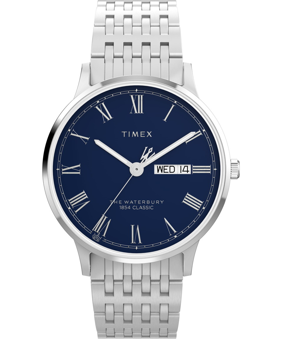 Timex メンズ Waterbury 40 粍 ウオッチ ステンレス鋼スチール写真 腕輪 青碧文字盤 ステンレススチールケース TW2Y28500 しろがね色 腕輪