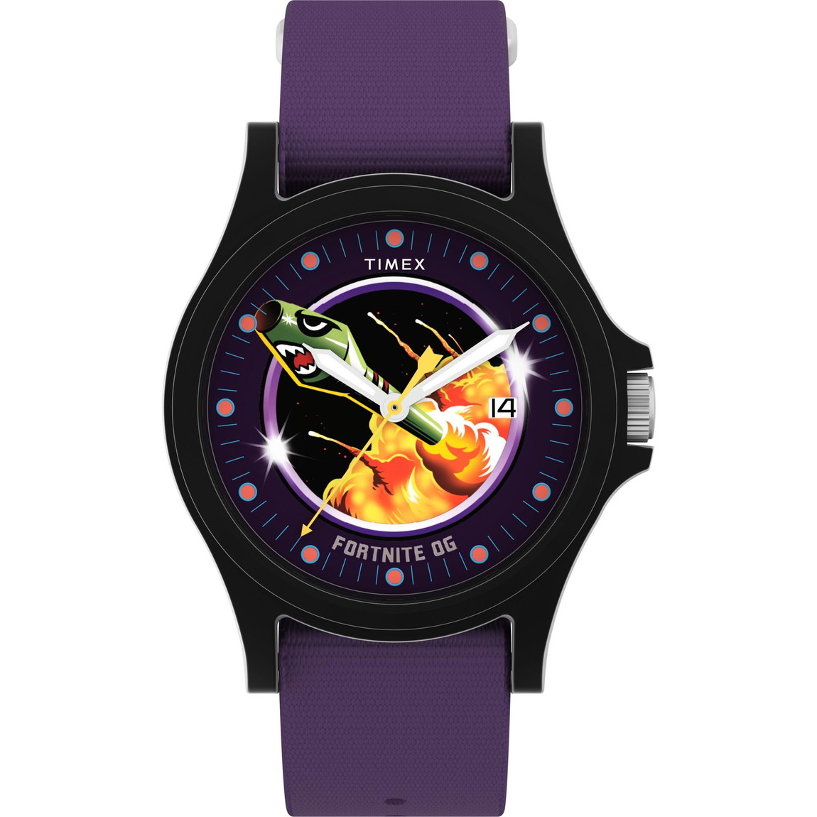 Timex メンズ Fortnite Acadia 40mm 腕時計 パープルストラップ パープルダイアル ブラックケース