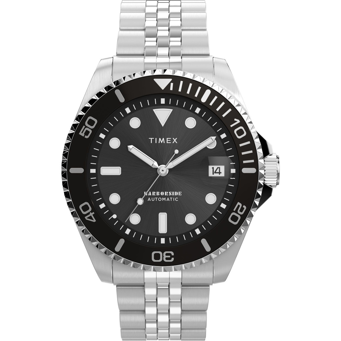 Timex メンズ Harborside Coast 40mm 腕時計 シルバートーン ブレスレット ブラックダイアル シルバートーンケース