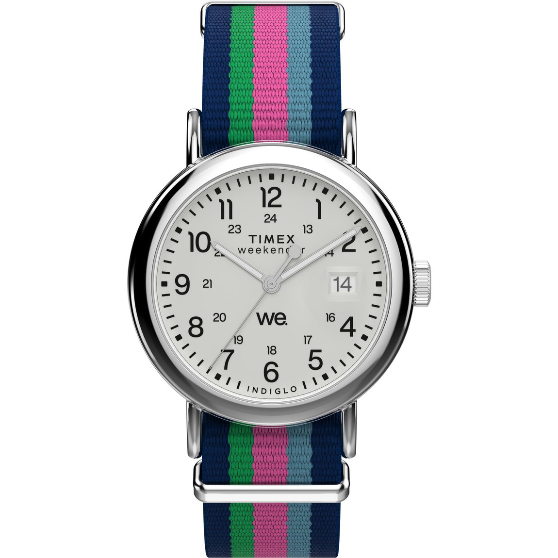 Timex レディース Weekender 37粍 ウオッチ ブルース落とし穴 白いこと文字盤 シルバートーンケース