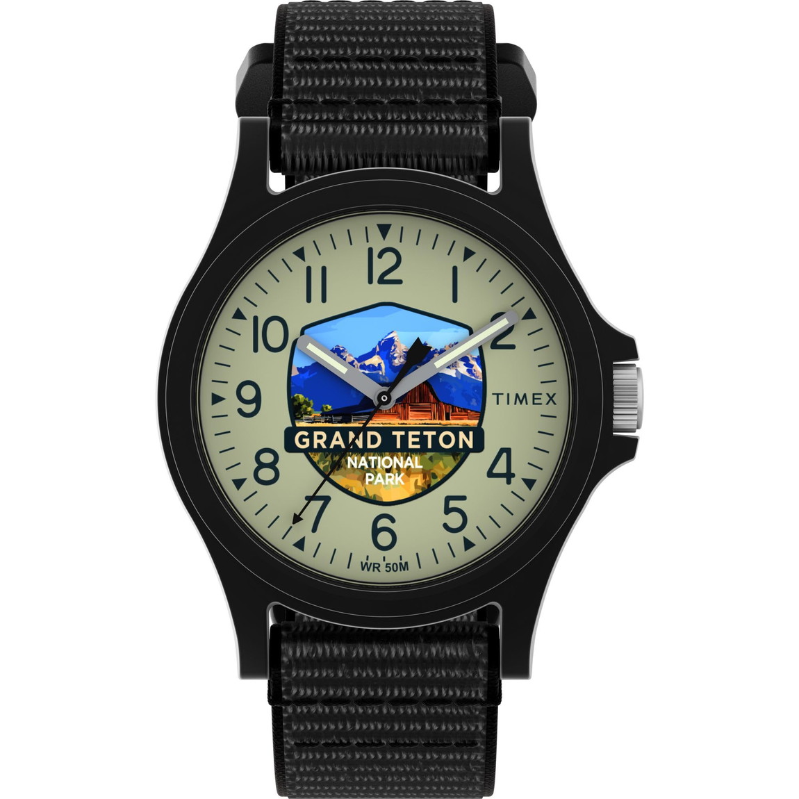 Timex ユニ一発やる Grand Teton National Park 40粍 ウオッチ 黒いこと Fastwrap 緑であること文字盤 黒いこと容れもの