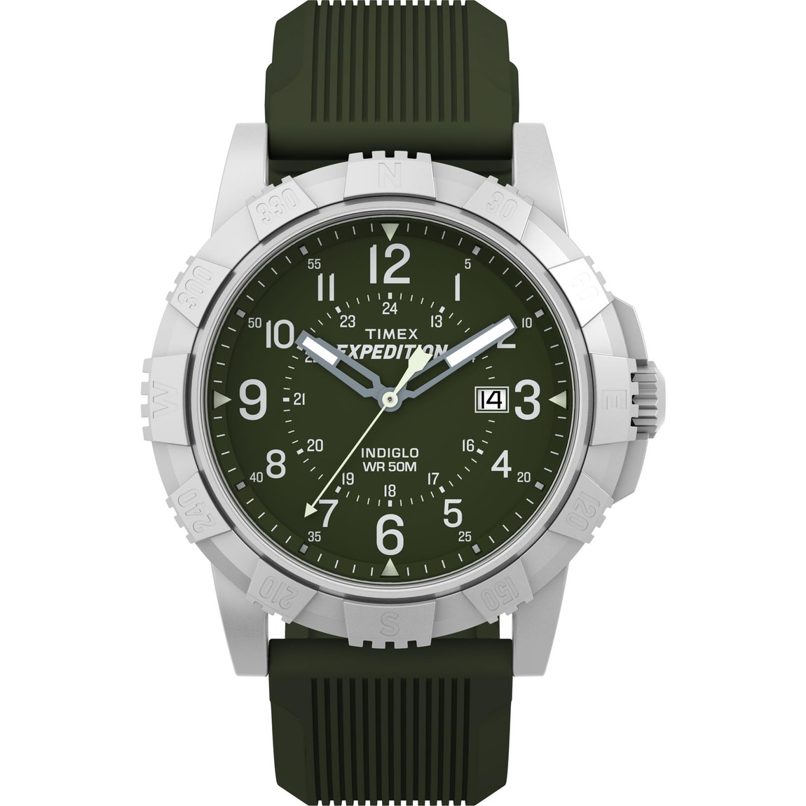 Timex メンズ Expedition Ridge 45粍 ウオッチ グリーンストラップ 緑であること文字盤 シルバートーンケース