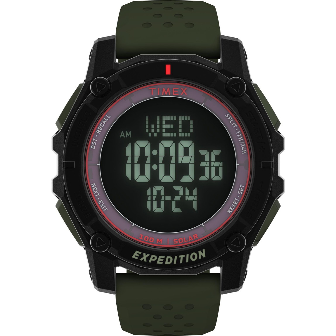 Timex メンズ Expedition Ridge 49mm 腕時計 グリーンストラップ デジタル ネグ ディスプレイ ダイアル ブラックケース