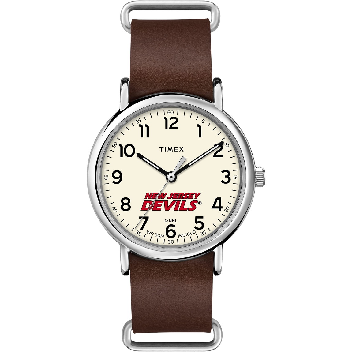 Timex Tribute メンズ NHL Weekender 40粍 ウオッチ New Jersey Devils 赤銅色 ジェニュインレザー 横すべりスルー 同盟罷工一回り