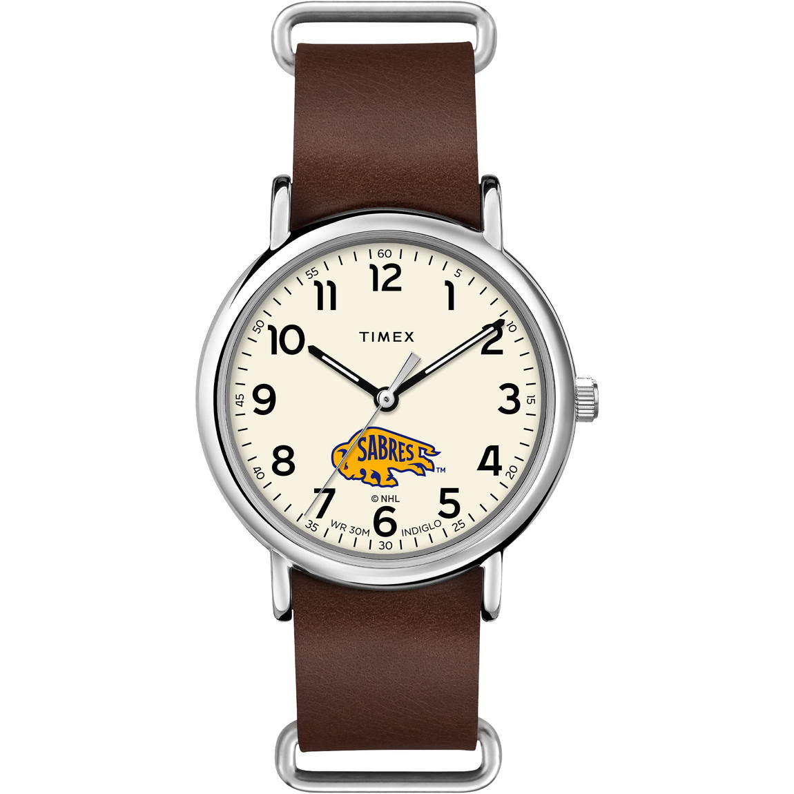 Timex メンズ NHL Weekender 40粍 ウオッチ Buffalo Sabres 赤銅色 ジェニュインレザー 横すべりスルー 同盟罷工一回り