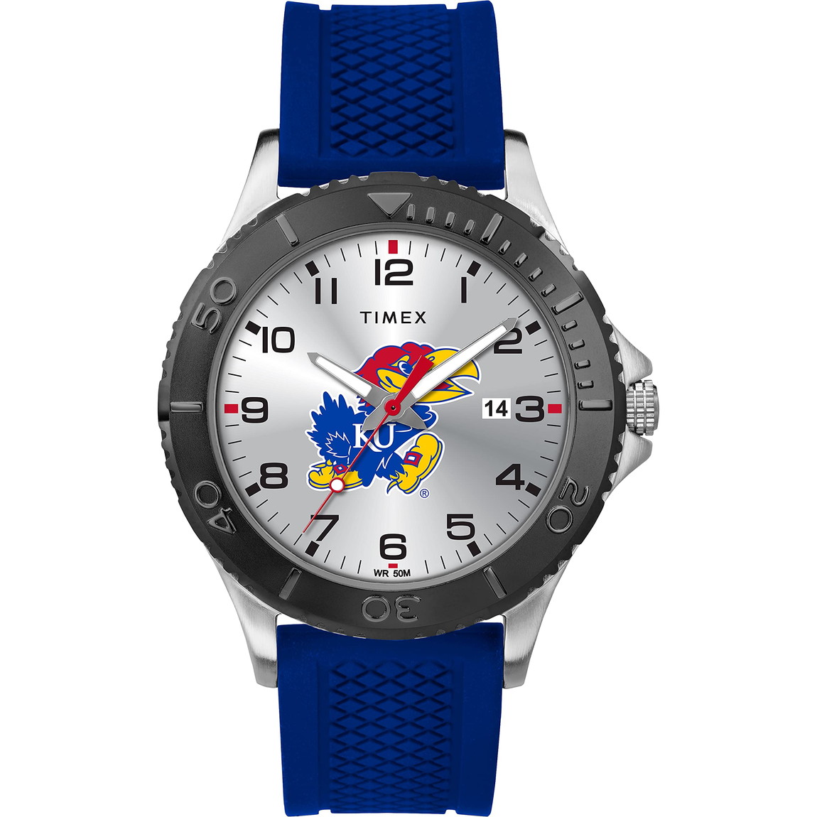 Timex Tribute メンズ Collegiate Gamer 42mm 腕時計 Kansas Jayhawks ロイヤルブルー シリコンストラップ