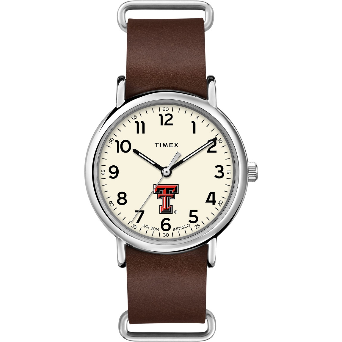 Timex Tribute メンズ Collegiate Weekender 40mm 腕時計 Texas Tech Red Raiders ブラウン ジェニュインレザー スリップスルー ストラップ