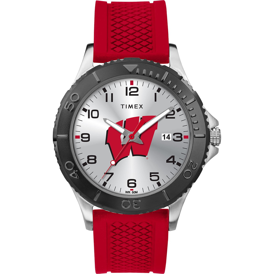 Timex Tribute メンズ Collegiate Gamer 42粍 ウオッチ Wisconsin Badgers 赤いこと シリコンストラップ