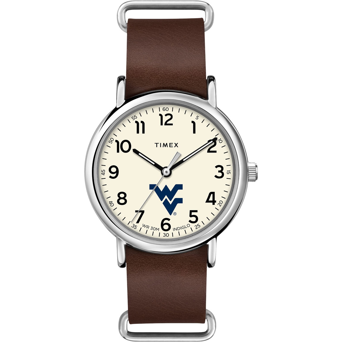 Timex Tribute メンズ Collegiate Weekender 40mm 腕時計 West Virginia Mountaineers ブラウン ジェニュインレザー スリップスルー ストラップ