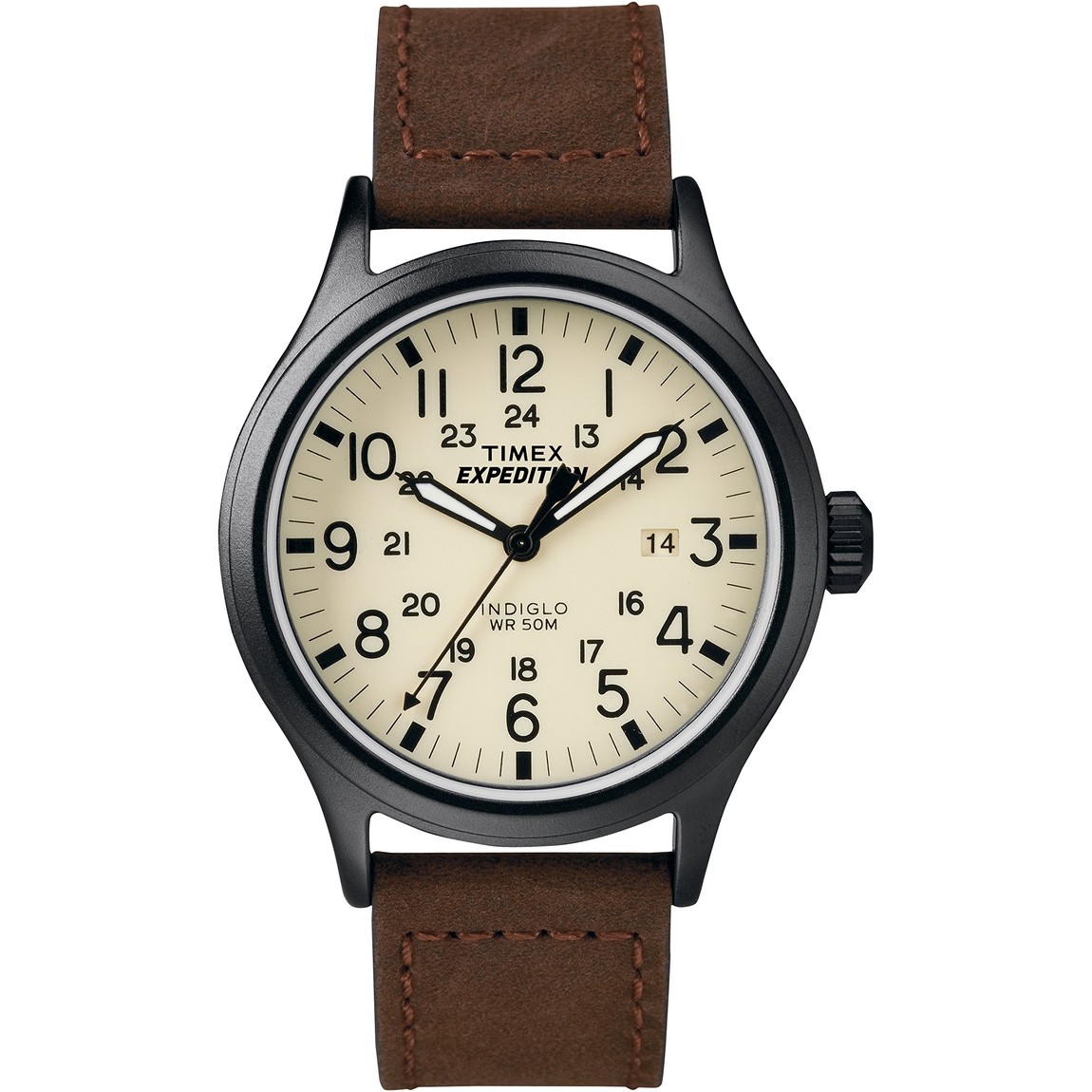 タイメックス Expedition Scout メンズ 40mm クリーム文字盤 ブラックケース ブラウンレザー クォーツ｜Basqueバスク