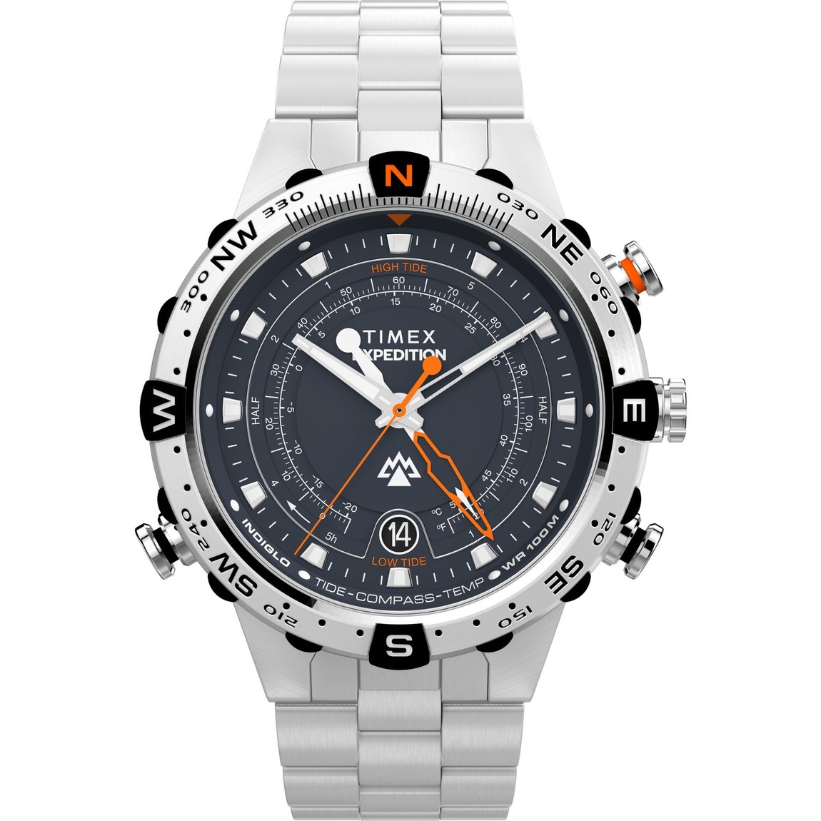 タイメックス Expedition Tide Temp Compass メンズ ブルー文字盤 ステンレスブレス 45mm|Basqueバスク