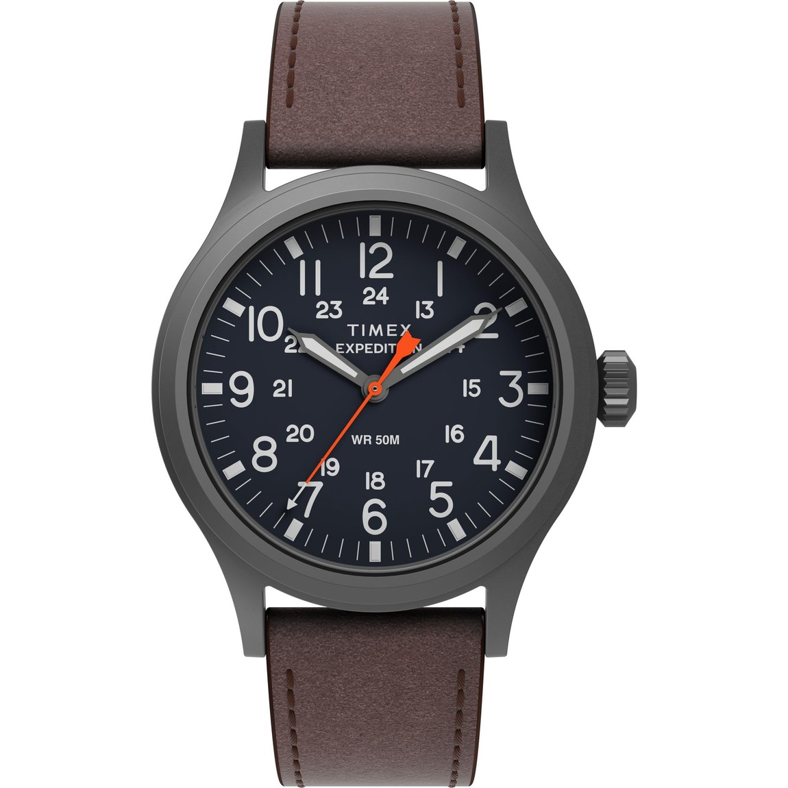 タイメックス Expedition Scout メンズ ブルー文字盤 ブラウンレザー ガンメタル 40mm｜Basqueバスク