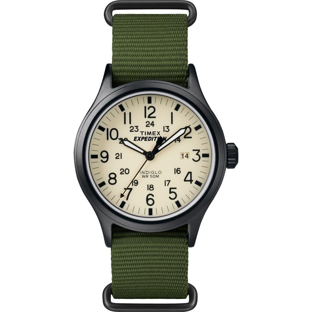 タイメックス Expedition Scout メンズ 40mm ブラックケース クリーム文字盤 グリーン ファブリックストラップ クォーツ 腕時計|Basqueバスク