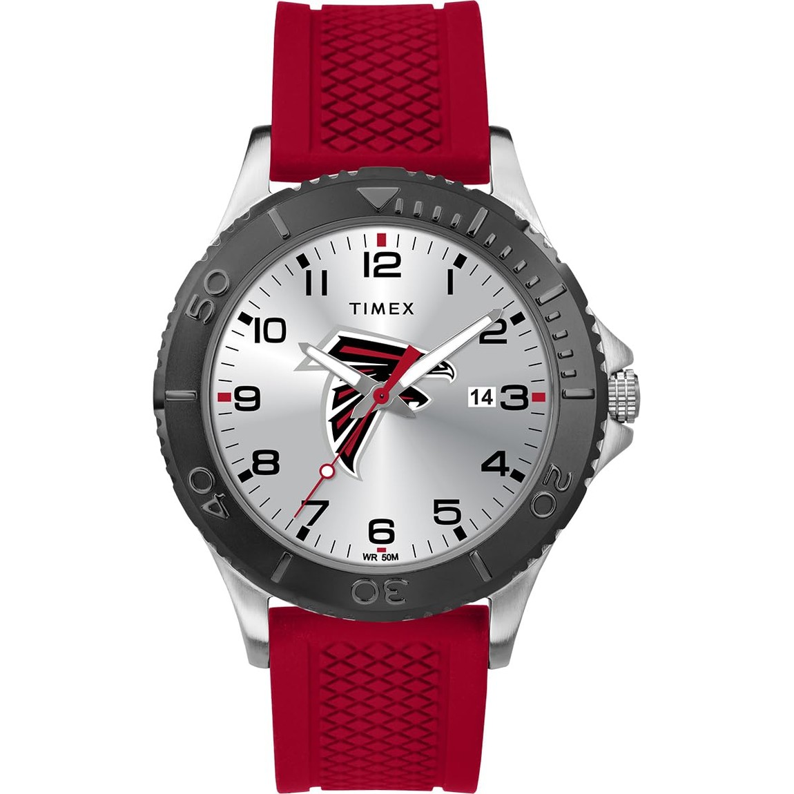 タイメックス NFL Gamer アトランタ・ファルコンズ メンズ シルバー文字盤 レッドシリコンバンド 42mm｜Basqueバスク