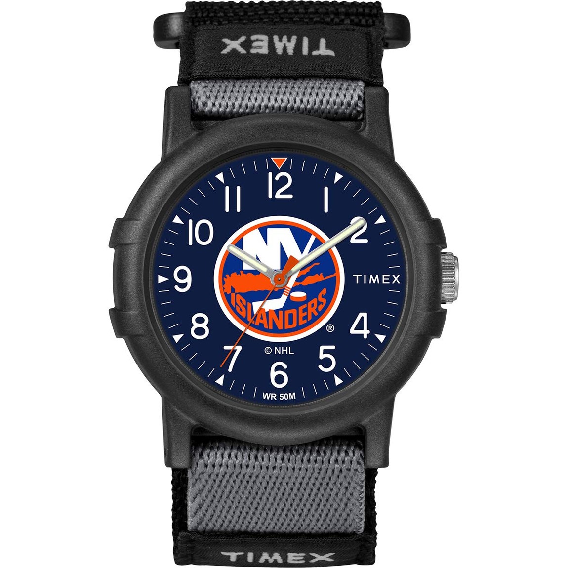 タイメックス NHL Recruit メンズ ニューヨーク・アイランダース シルバー文字盤 ブラック ファブリックストラップ 38mm｜Basqueバスク