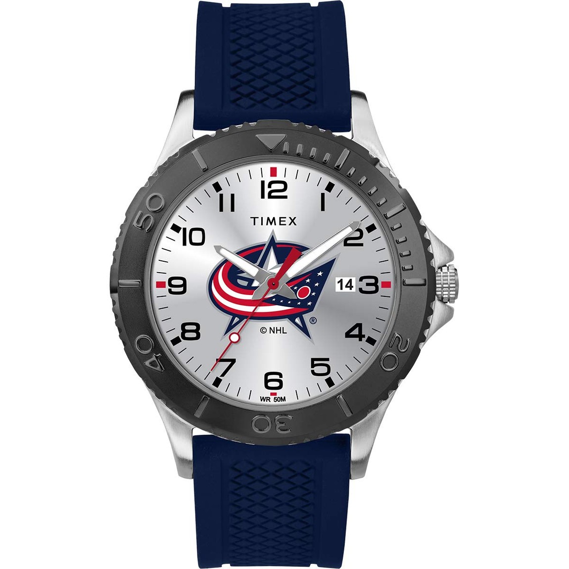タイメックス NHL Gamer コロンバス・ブルージャケッツ メンズ 腕時計 シルバー文字盤 ブルー シリコンバンド 42mm｜Basqueバスク