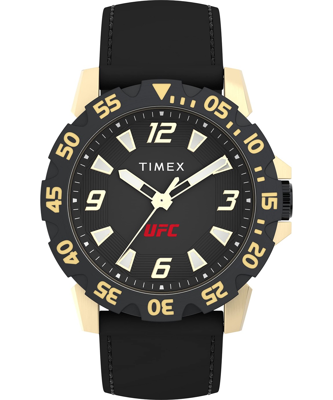 タイメックス UFC Champ メンズ 腕時計 ゴールドケース ブラックダイアル シリコンストラップ 42mm｜Basqueバスク