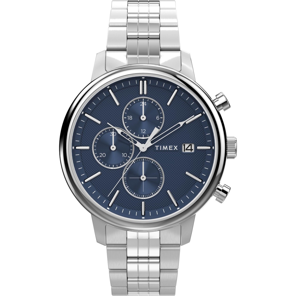 タイメックス Chicago Chronograph メンズ クロノグラフ ブルー文字盤 ステンレスブレスレット 45mm｜Basqueバスク