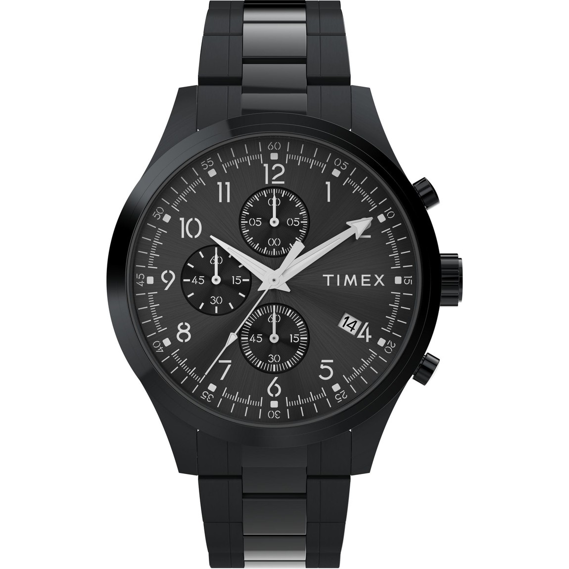 タイメックス Dress メンズ クロノグラフ 腕時計 43mm ブラック文字盤 ブラックステンレスベルト｜Basqueバスク