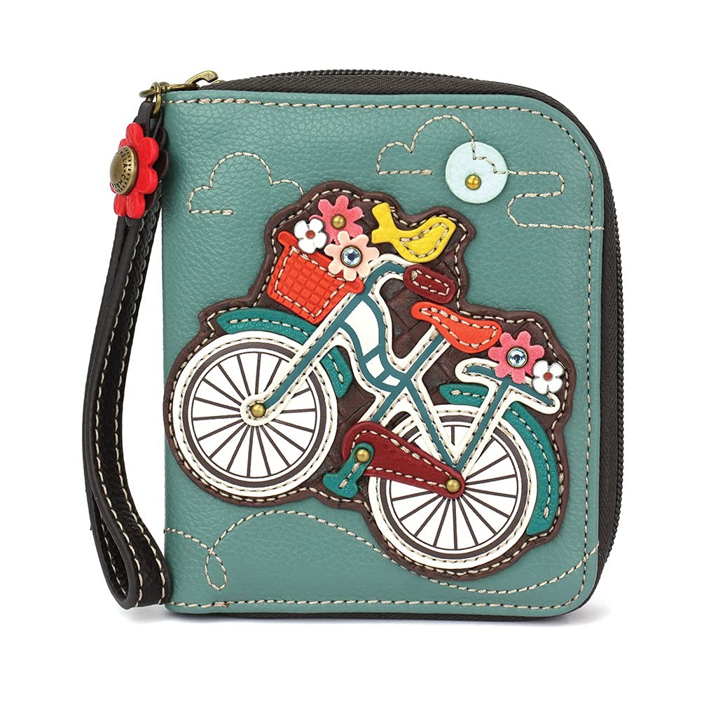 CHALA バイシクル 自転車 リストレット付 ジップアラウンド 二つ折り財布 ヴィガンレザー 合成皮革 ティール|Basqueバスク