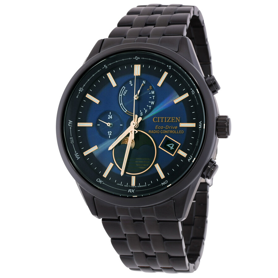 Citizenシチズン腕時計 逆輸入 Eco Drive ラジオコントロール ムーンフェイズ ブルー ダイヤル メンズ ウォッチ BY1035 56L