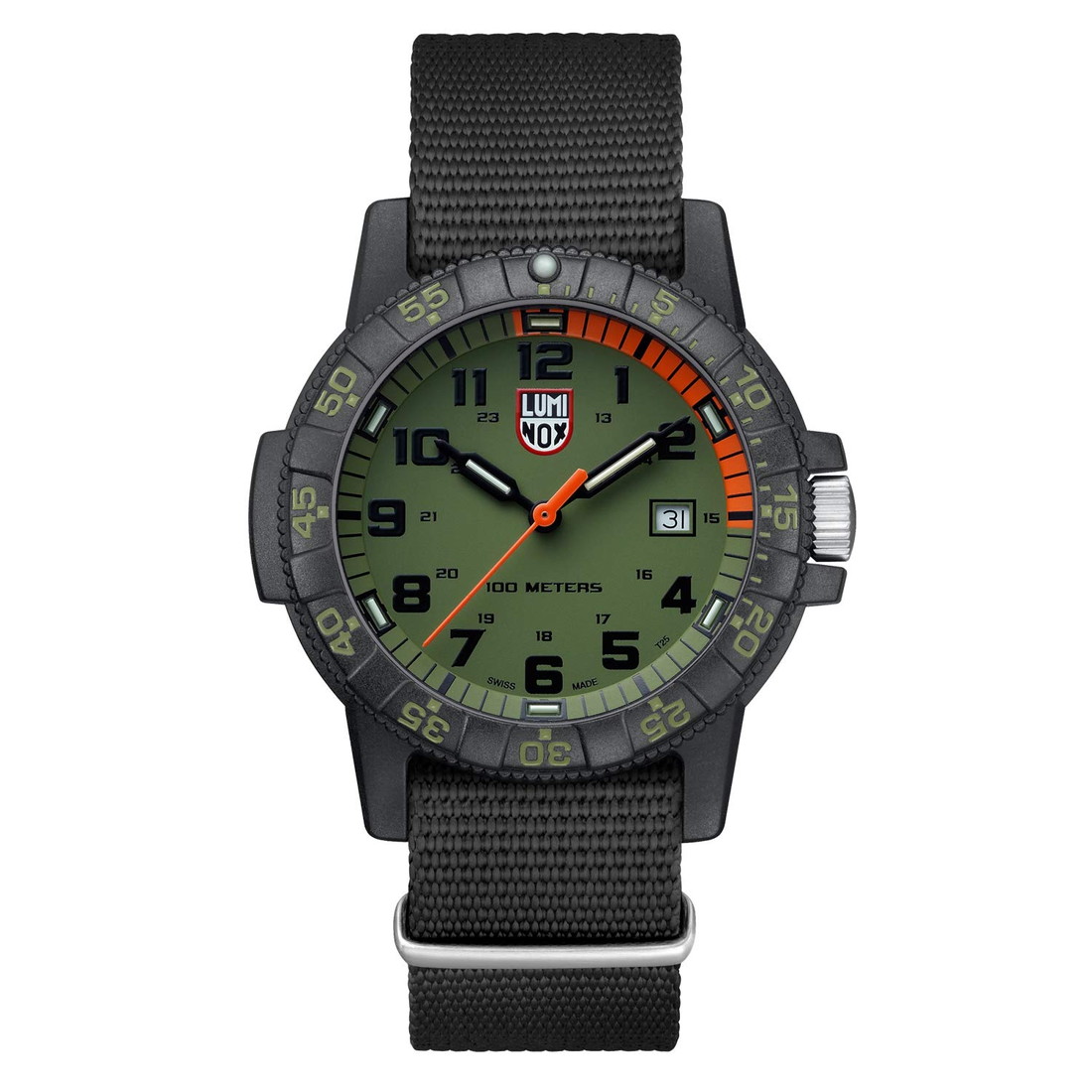 Luminoxルミノックス レザーバック シータートル ジャイアント XS.0337 メンズ腕時計 44mm ミリタリーウォッチ ブラック/グリーン 日付機能 100m防水 スイス製