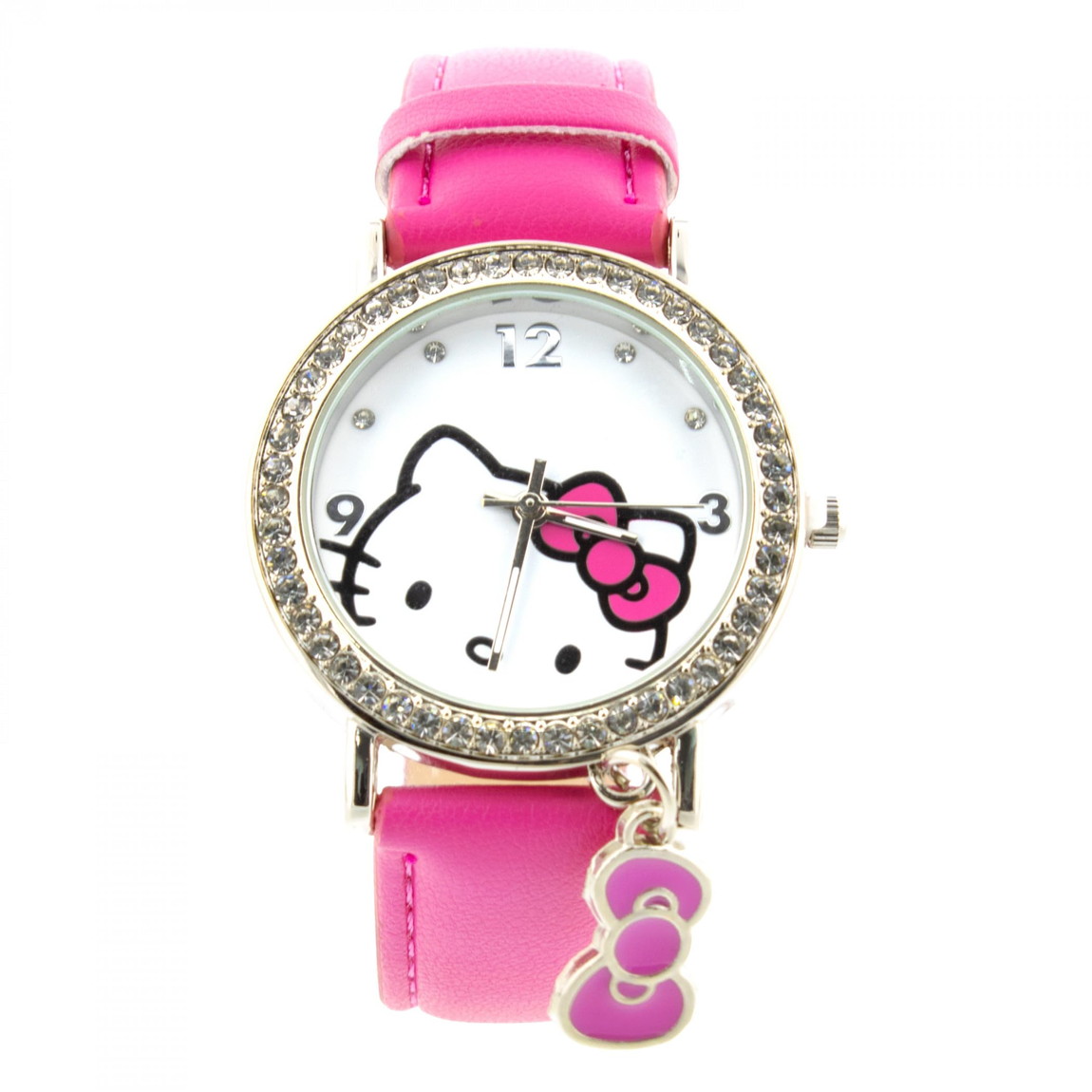 Accutime Hello Kitty 腕時計 ブライトピンク ベルト リボンチャーム クリスタルベゼル アナログ｜Basqueバスク