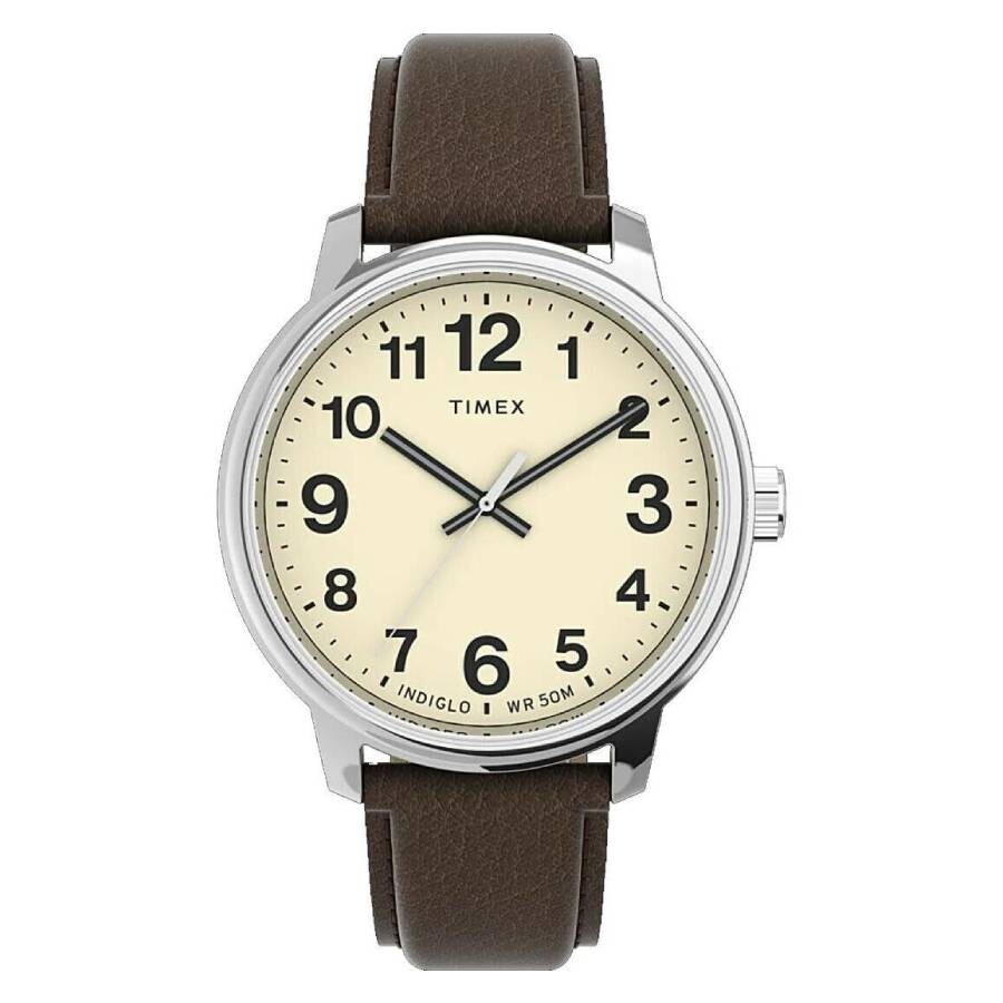 Timex メンズウオッチ Easy Reader Bold 石英 皮膚軟化剤文字記号盤 ブラウンレザーベルト 43粍