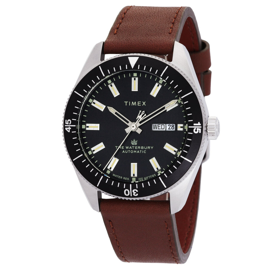 Timex メンズ ウオッチ 自動小銃一巻き お水木の実 ダイバー表現スタイル 黒いこと文字記号盤 ブラウンレザーベルト