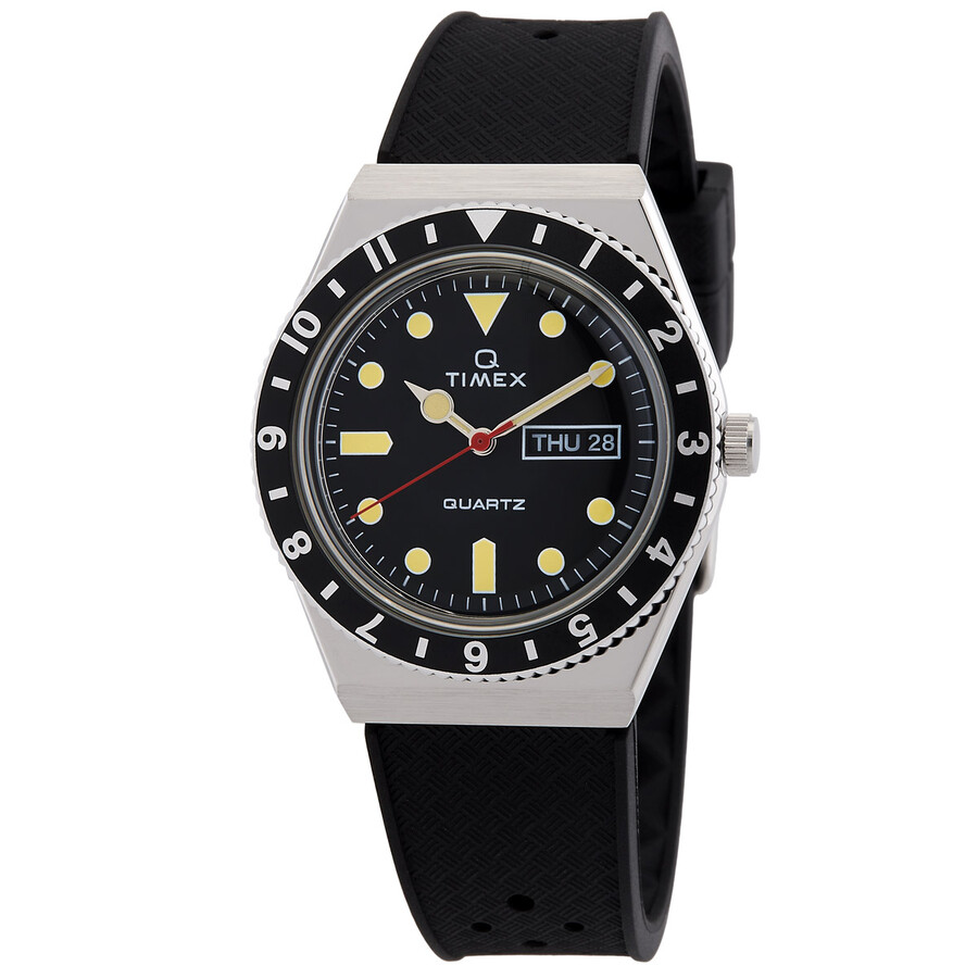 Timex Q Timex ウオッチ メンズ 石英 黒いこと文字記号盤 天然ゴム三尺帯 デイデイト書きあらわす