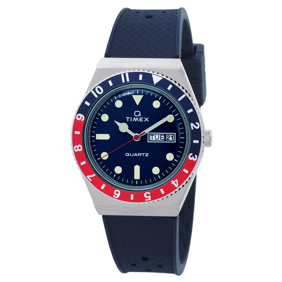 TIMEX メンズ ウオッチ Q TIMEX 石英 青碧文字記号盤 ペプシベゼル ラバーストラップ