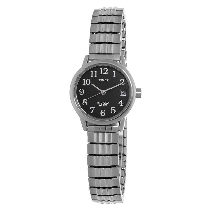 Timex Easy Reader ウオッチ レディース 石英 黒いこと文字記号盤 ステンレス鋼 エクスパンションバンド