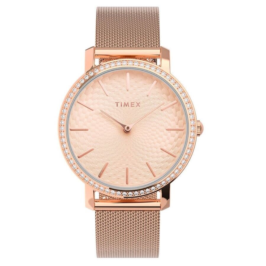 Timex Transcend ウオッチ レディース 石英 さくら色ゴールド文字記号盤 メッシュ三尺帯