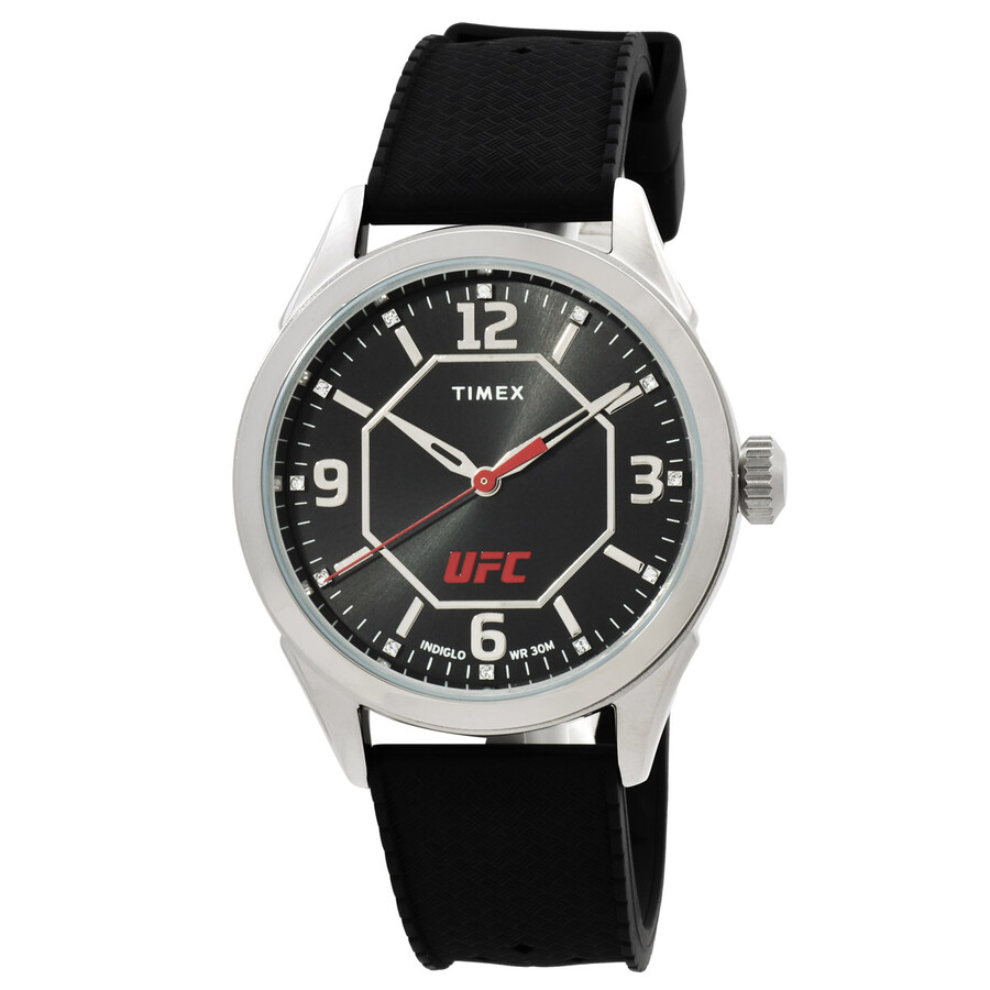 Timex UFC Street ウオッチ メンズ 石英 黒いこと文字記号盤 しろがね色入れもの シリコンストラップ