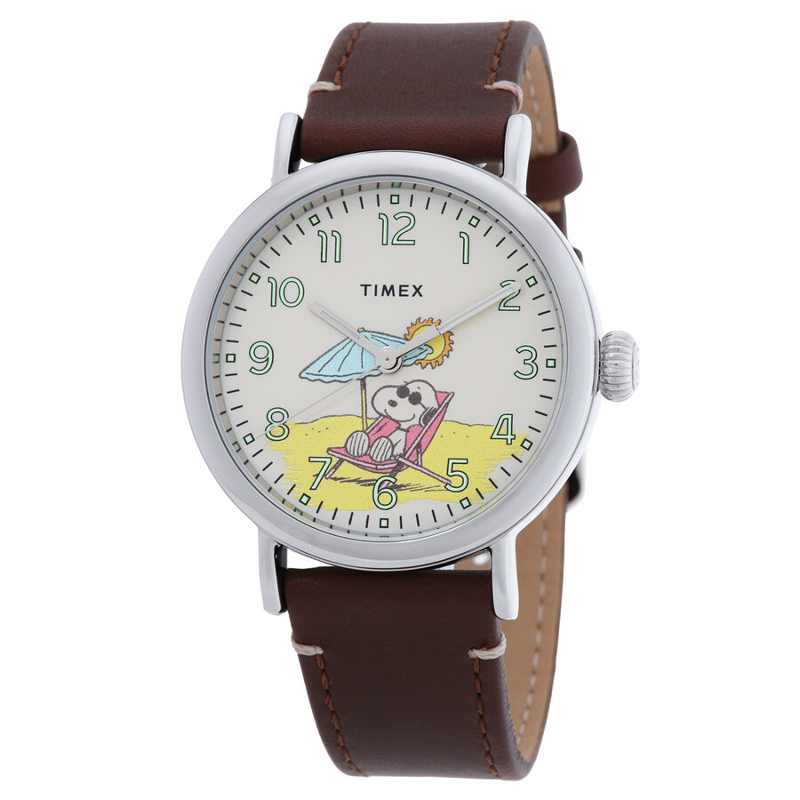 TIMEX ウオッチ メンズ Standard x Peanuts 石英 ブラウンレザーバンド おせっかい アナログ