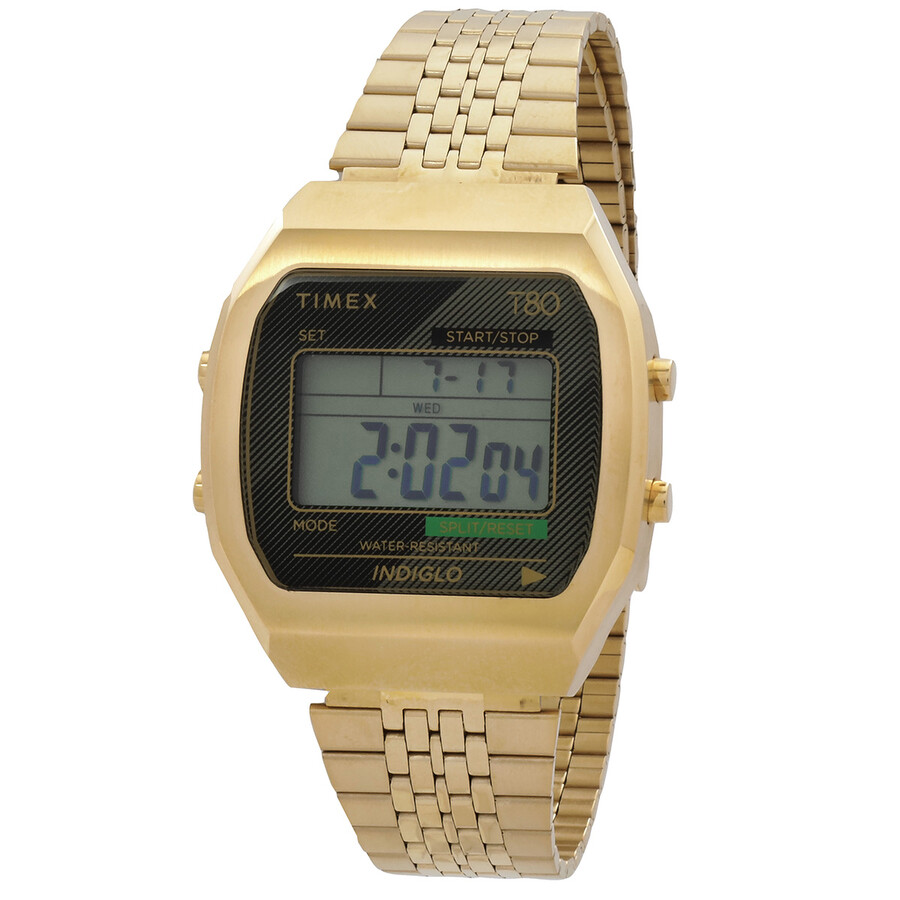 Timex T80 ウオッチ メンズ レディース デジタル 石英 ゴールド ステンレス鋼 腕輪