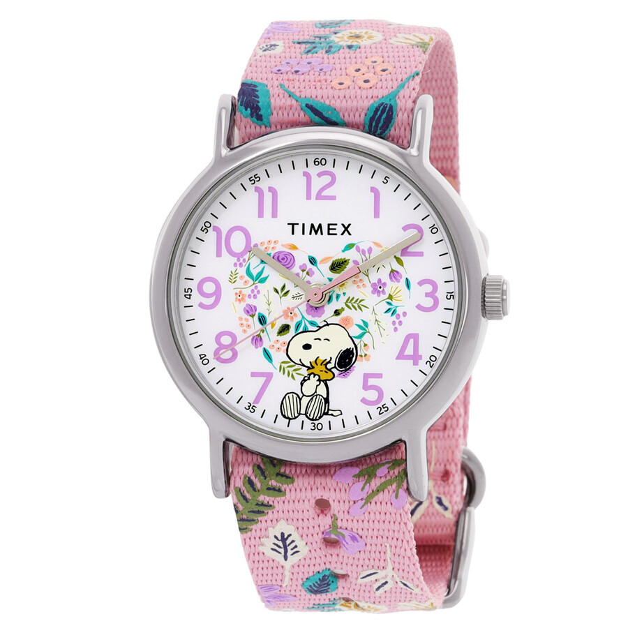 Timex レディース ウォッチ ウィークエンダー おせっかい 共同研究 石英 白いこと文字記号盤 ピンクファブリックベルト