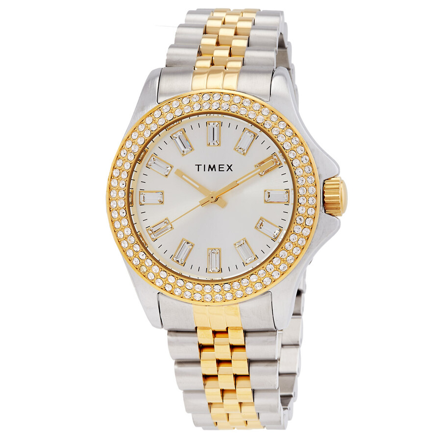 Timex Kaia ウオッチ レディース 石英 しろがね色文字記号盤 二人組色つや クリスタルベゼル