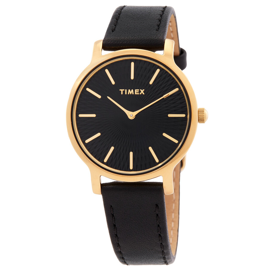 Timex Transcend ウオッチ レディース 石英 ゴールド容れもの 黒いこと文字記号盤 ブラックレザーベルト