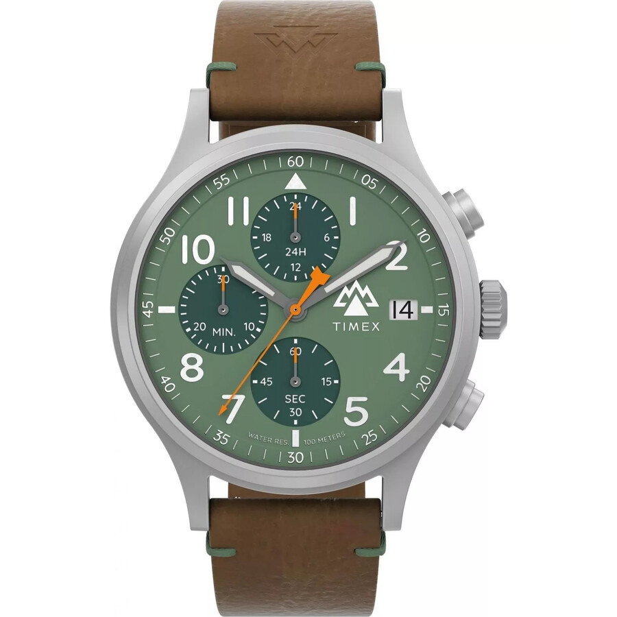 Timex Expedition North Sierra クロノグラフ メンズ ウオッチ 緑であること文字記号盤 ブラウンレザーベルト 石英 10空圧雨合羽