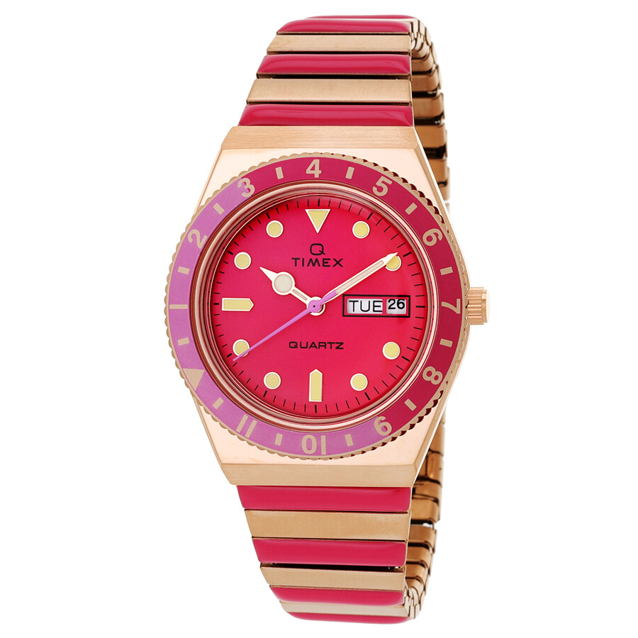 Timex レディース ウォッチ Q Timex サクラ色文字記号盤 エクスパンションバンド 石英 サクラ色ゴールド