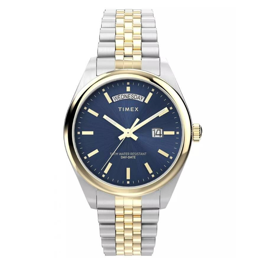 Timex Legacy メンズ ウオッチ 石英 青碧文字記号盤 しろがね色 ゴールド 二人組 ステンレス鋼三尺帯 デイデイト