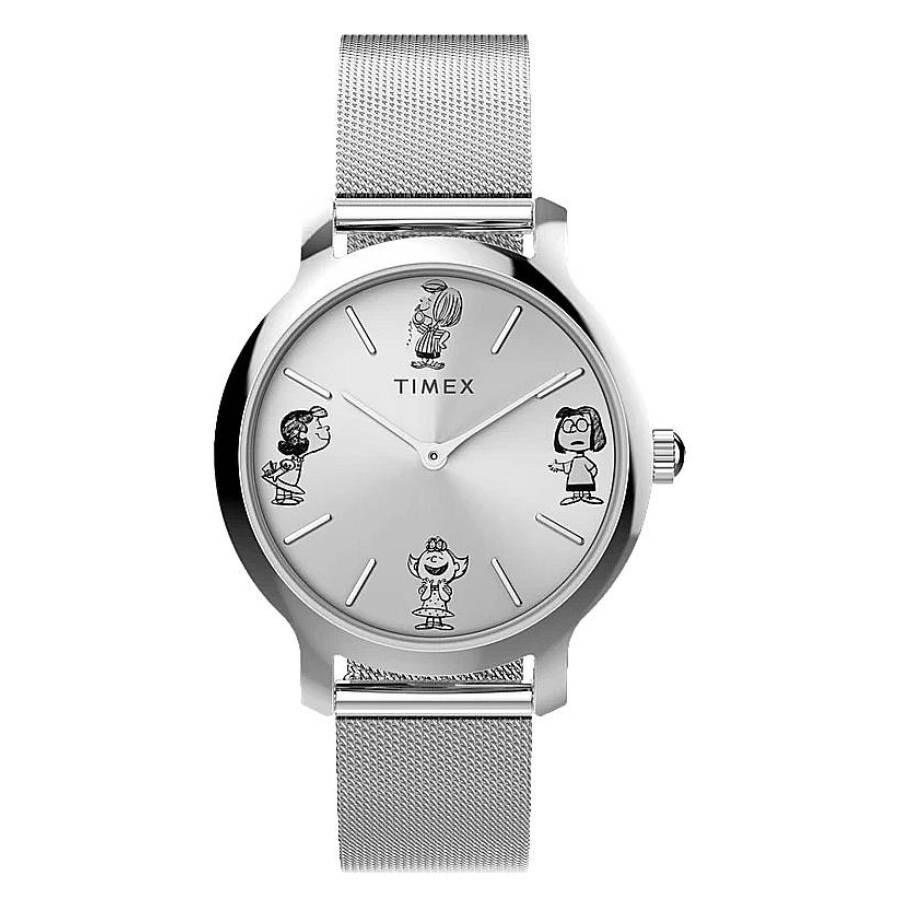 Timex Transcend x Peanuts 小品文 ウオッチ レディース 石英 しろがね色文字記号盤 メッシュ三尺帯