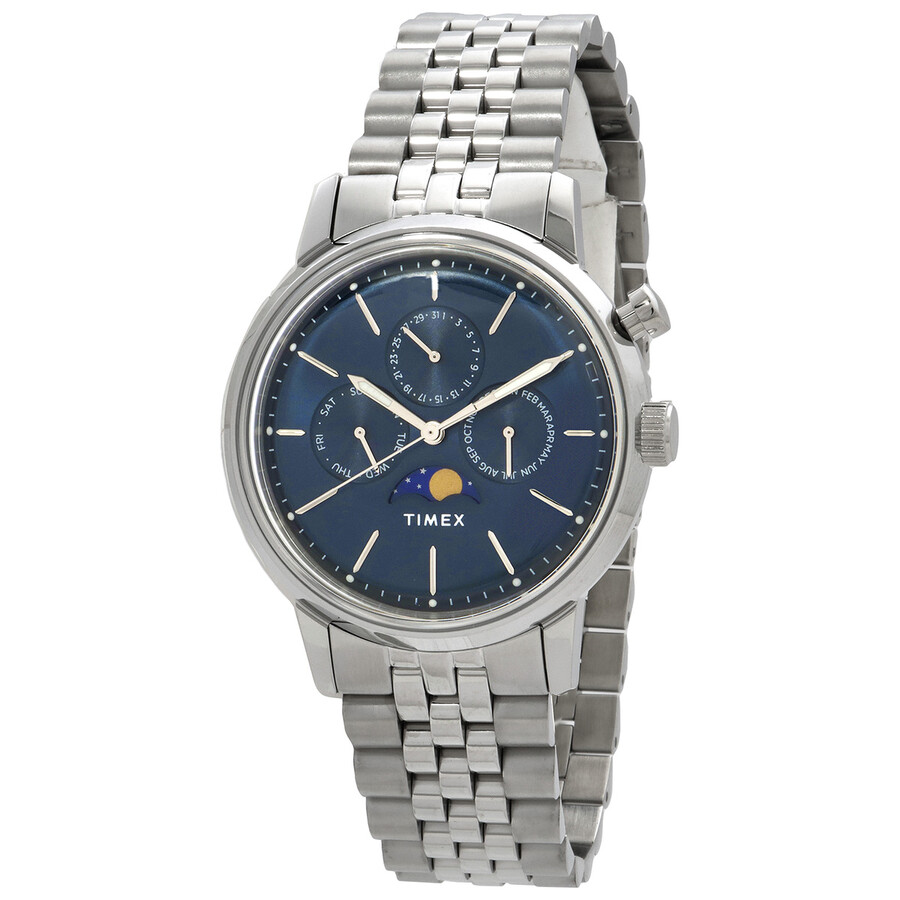 Timex Marlin ウオッチ メンズ 石英 青碧文字記号盤 お月さま位相角 ステンレススチールブレス